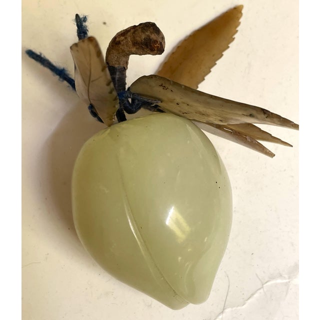 Green Mid 20th Century Asian Carved Green Jade Plum/Peach Hard Stone Fruit Carved Leaves For Sale - Image 8 of 9