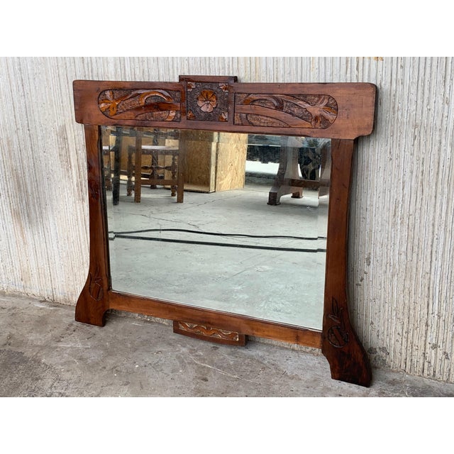 Antique Arts & Crafts Carved Oak Wall Mirror, circa 1920 For Sale - Image 17 of 18