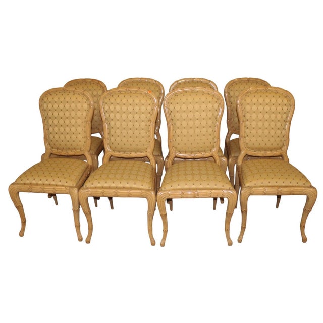 This is a set of eight faux bois dining chairs arriving just in time for spring entertaining. They have Dennis & Leen...
