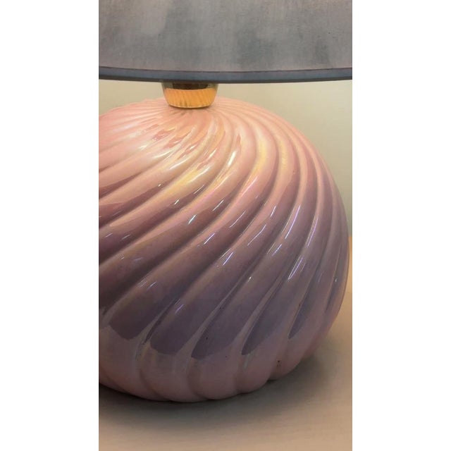 Gold Vintage Italian Iridiscent Pink Ceramic Table Lamp, 1970s For Sale - Image 8 of 9