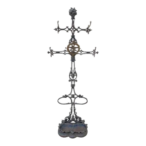 19th Century Antique Victorian Cast Iron Rococo Hall Tree Coat Hook Umbrella Stand