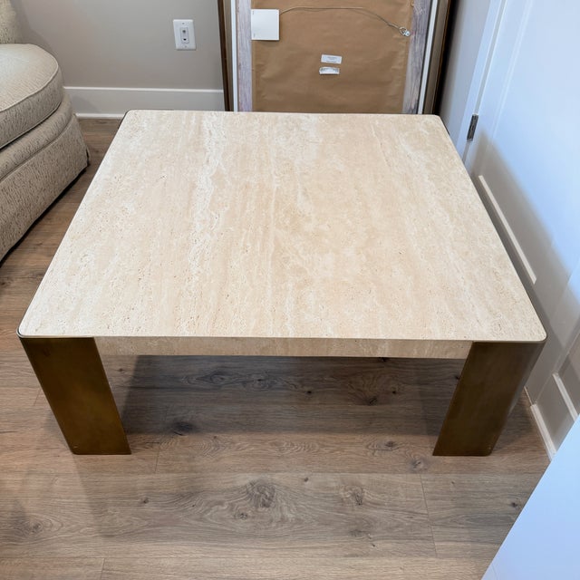 White Uttermost Caress Travertine Coffee Table For Sale - Image 8 of 9