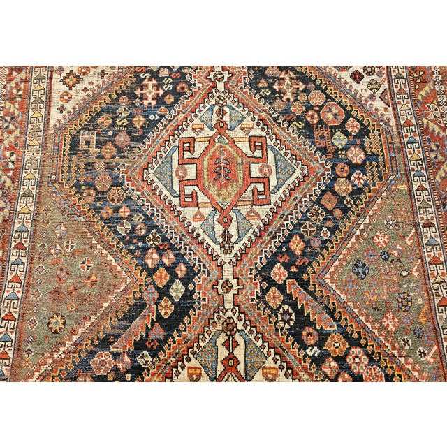 Vintage Persian Qashqai Tribal Area Rug, Hand-Knotted Wool, Geometric Medallions, 4x7, Navy & Red For Sale - Image 13 of 18