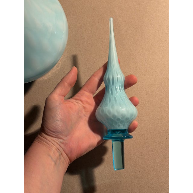 Baby Blue Large Empoli Cased Blue Glass Genie Bottle Decanter Mid Century Modern For Sale - Image 8 of 9