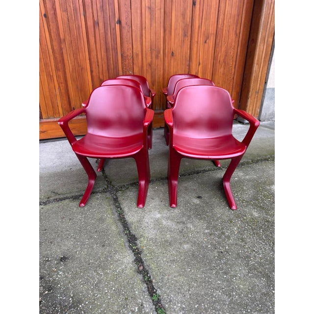 Vintage Dark Red Kangaroo Chairs by Ernst Moeckl, Germany, 1968, Set of 6 For Sale - Image 4 of 9