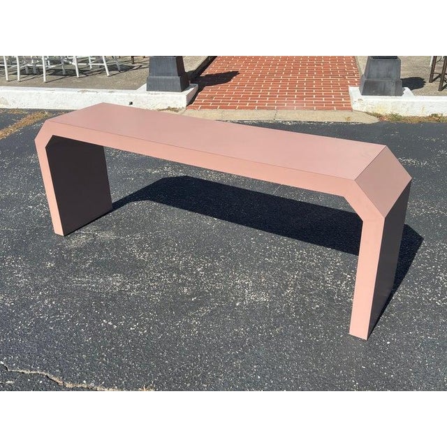 Post Modern Mauve Laminated Waterfall Sofa Table For Sale - Image 14 of 18