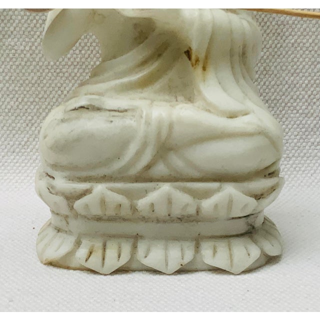 Antique Chinese Hand-Carved Alabaster Seated Buddha Sculpture For Sale - Image 4 of 13