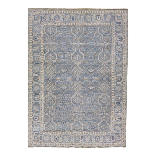 Apadana's Persian Tabriz Style Gray Handmade Room Size Wool Rug For Sale
