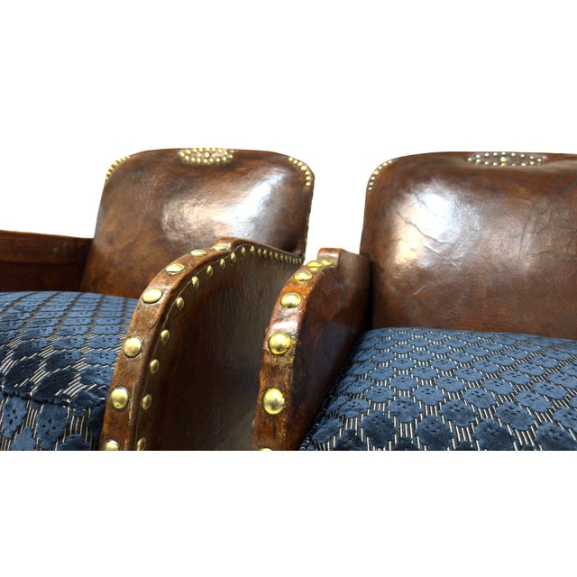 French Art Deco Leather Studded Club Chairs. 1930's France For Sale - Image 10 of 12