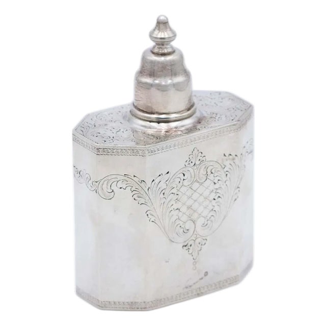 Silver Tea Box with Engraved Floral Motifs For Sale