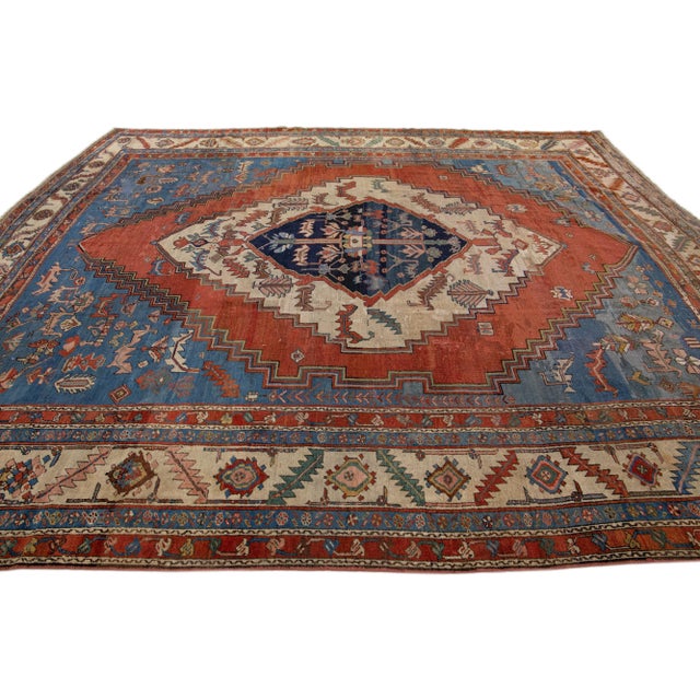 Textile Late 19th Century Blue Antique Bakshaish Persian Handmade Wool Rug With Medallion Motif For Sale - Image 7 of 8