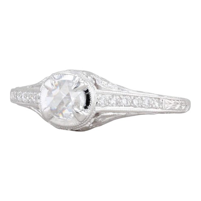 New Floral Filigree Diamond Engagement Ring 14k Gold SZ 6.75 Solitaire Rose Cut For Sale