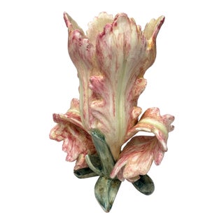 Majolica Parrot Tulip Vase Delphin Massier, Circa 1900 For Sale