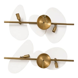 Pair of Elsa Foulon Achille Wall Sconces, Ceramic + Hammered Brass For Sale