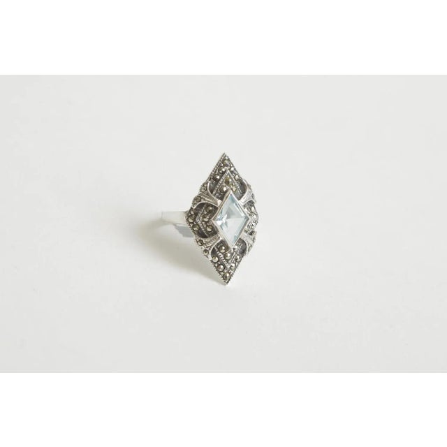 Art Deco Vintage Art Deco Sterling Silver Blue Topaz and Marquisette Ring, Size 8 For Sale - Image 3 of 7