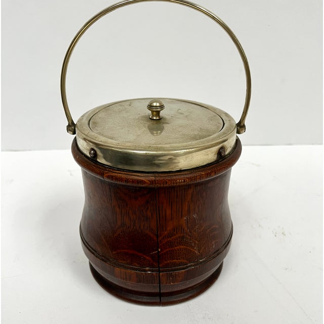 Antique English Oak Biscuit Barrel with Silver Trim For Sale - Image 9 of 10