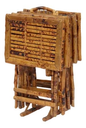 TV Tray Stand, Set of 4, Brown, Rattan