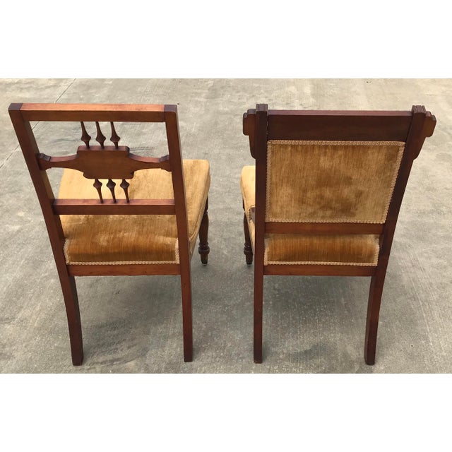 Late 19th Century Antique His and Hers Carved Wooden Chairs A Pair