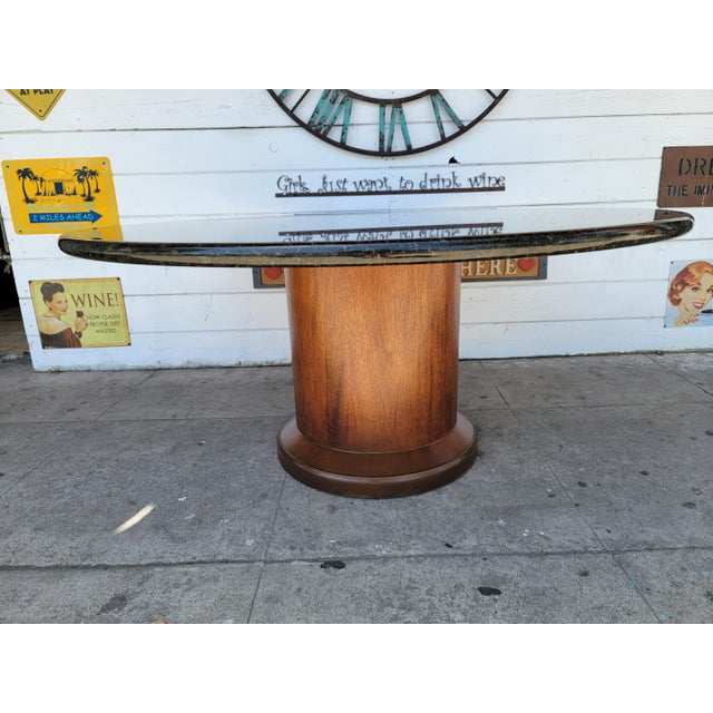 1980s Mid Century Modern Wood & Granite Round Dining Table For Sale - Image 12 of 18