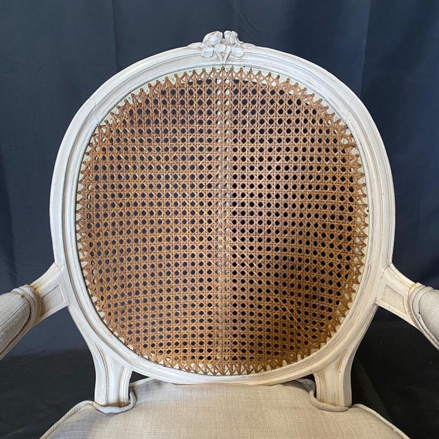 Louis XVI Painted & Caned Armchairs With New Upholstery -A Pair For Sale - Image 10 of 12