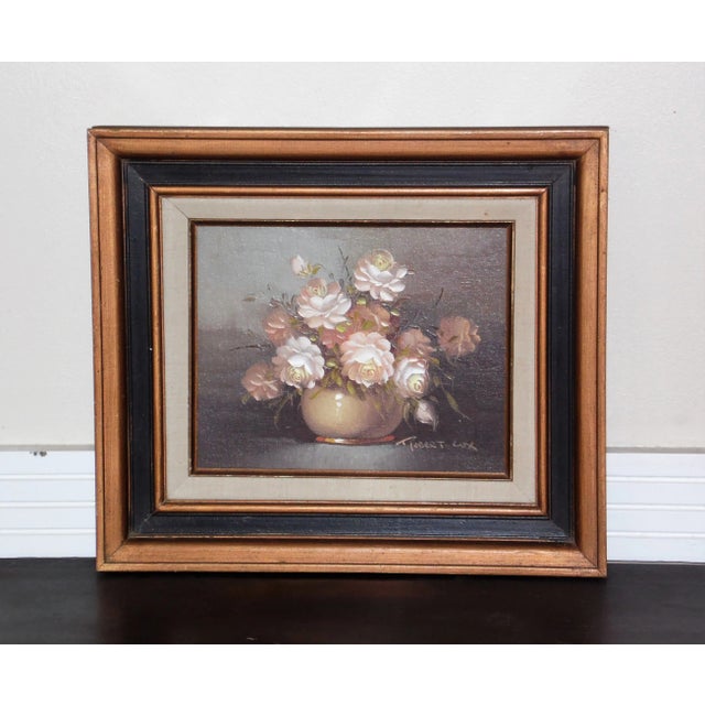 Vintage Framed Floral Still Life Oil on Board Painting Art Signed Robert Cox For Sale - Image 11 of 12