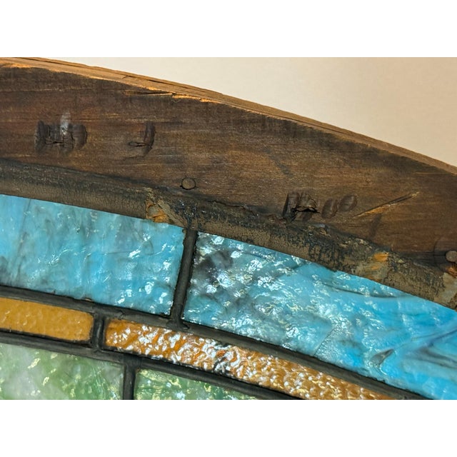 Antique Art Nouveau Arched Leaded Stained Glass Architectural Window, Circa 1890–1925 For Sale - Image 10 of 12