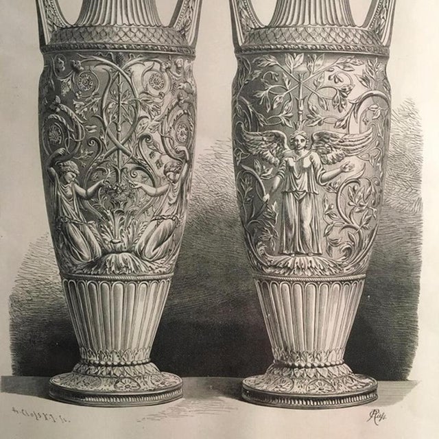 French Artist, Neoclassical Roman Marble Urns, 1850, Black and White Print For Sale - Image 5 of 18