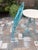 Vintage Turquoise Iron Garden Bistro Set With Floral Mosaic Folding Chairs For Sale - Image 9 of 12