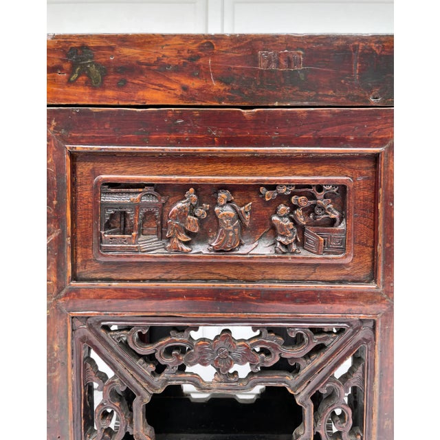 Wood Antique Asian Carved Wood Altar Console Table For Sale - Image 7 of 13