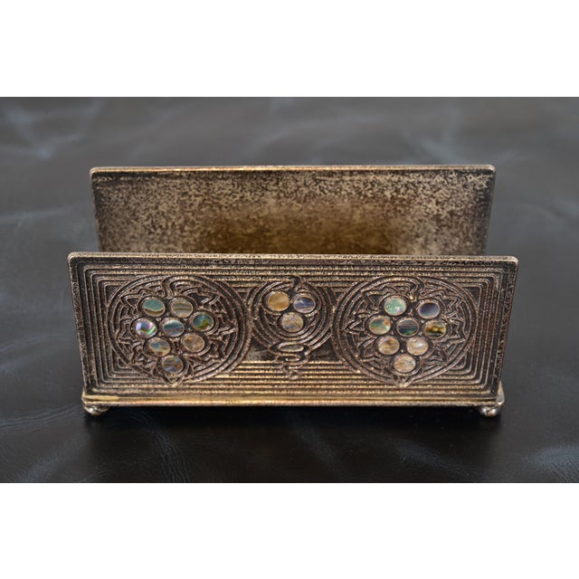 Art Deco Tiffany Studios New York Silvered Bronze and Abalone Letter Rack For Sale - Image 3 of 11