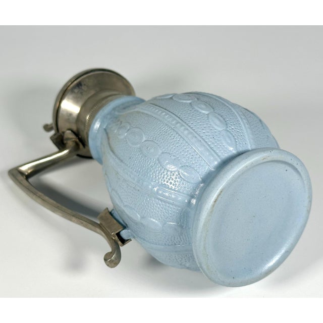 1870 British Relief-Molded Stoneware & Pewter Syrup Pitcher For Sale - Image 10 of 10