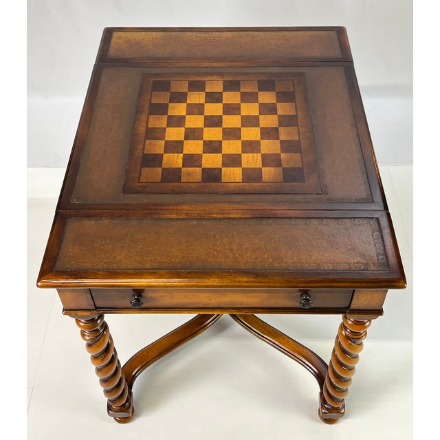 Theodore Alexander Attributed Barley Twist Game Table With Reversible Tooled Leather Top For Sale - Image 13 of 18
