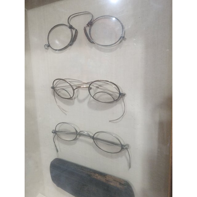 Victorian Antique Optician's Display Shadow Box – 3 Pairs Mixed Style Spectacles & Case (C. 1890–1910) For Sale - Image 3 of 6