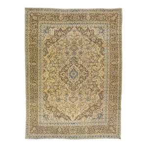 1930s Handmade Vintage Persian Tabriz Tan Wool Rug With Medallion Design