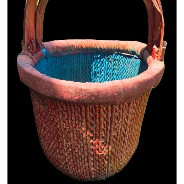 Late Qing Dynasty Hand Painted/Woven Chinese Fishers Basket For Sale - Image 4 of 18