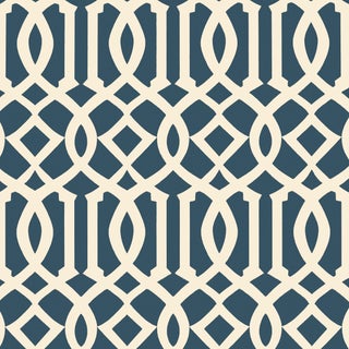 Sample - Schumacher Imperial Trellis II Wallpaper in Ivory/Navy For Sale