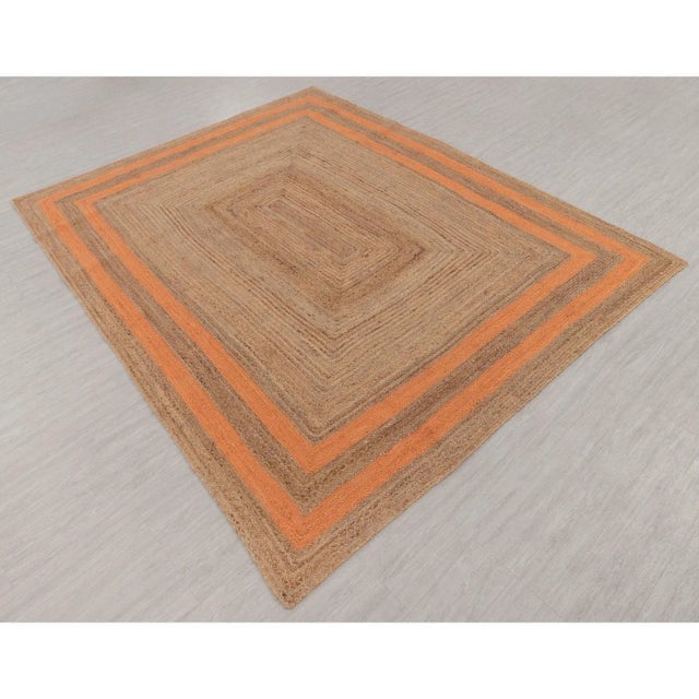 Boho Chic Orange Border Rectangle Jute Handmade Rug 5'x8' Ft. For Sale - Image 3 of 13