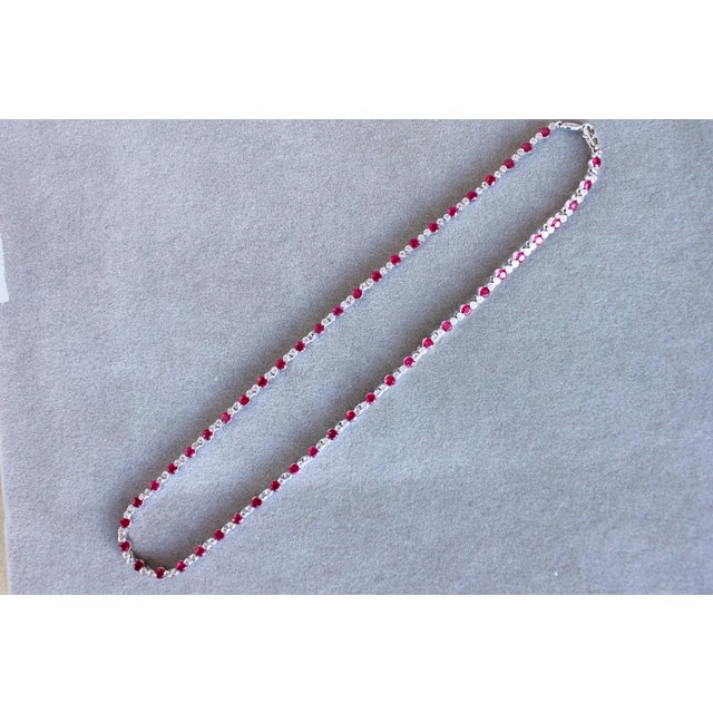 Contemporary Ruby Diamond Bezel Set Tennis Line 14k White Gold Classic Set Unique Necklace For Sale - Image 3 of 14