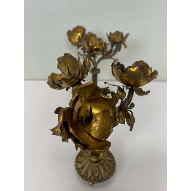 Vintage Brass Table Ornaments with Flowers, France, 1960s, Set of 2 For Sale - Image 10 of 13