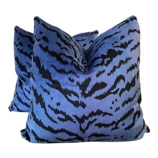 Scalamandre “Tigre Blues & Black” 22” Pillows-A Pair For Sale