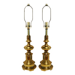 Midcentury, Heavy Brass Table Lamps, Rewired - A Pair. For Sale