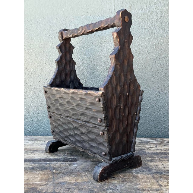 Vintage Carved Pine Wood Basket For Sale - Image 12 of 12
