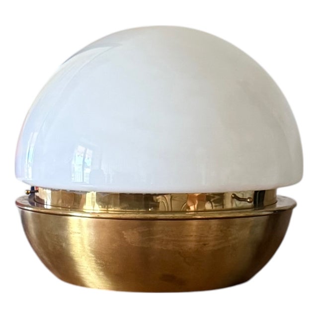 Mid-Century Brass and Glass Dome Table Lamp, Italy, 1960s For Sale