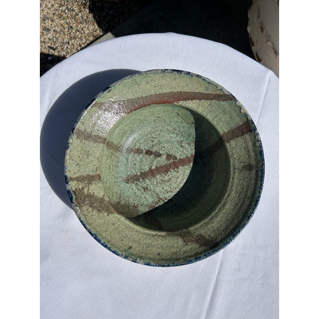 Ceramic Vintage Signed Teal & Blue Studio Pottery Bowl For Sale - Image 7 of 13