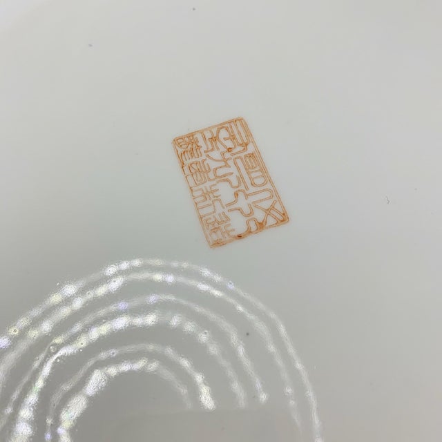 Vintage Chinoiserie Large 14" Butterflies Floral Round Platter Centerpiece Ceramic Dish For Sale - Image 12 of 13