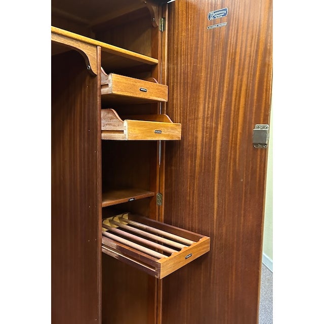 Brown Curvaceous Deco Walnut Armoire. Labelled & Fitted Interior c.1930's For Sale - Image 8 of 10