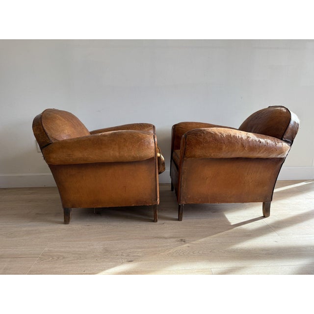 Animal Skin Antique Pair French Leather Chairs For Sale - Image 7 of 17