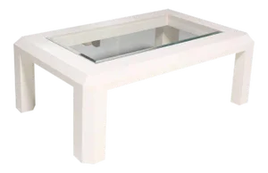 Mid-Century Modern Textured Grass Cloth Rafia Rectangular Glass Top Coffee Table