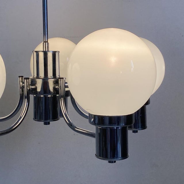 Vintage Chrome and White Glass Pendant Light, 1970s For Sale - Image 9 of 12