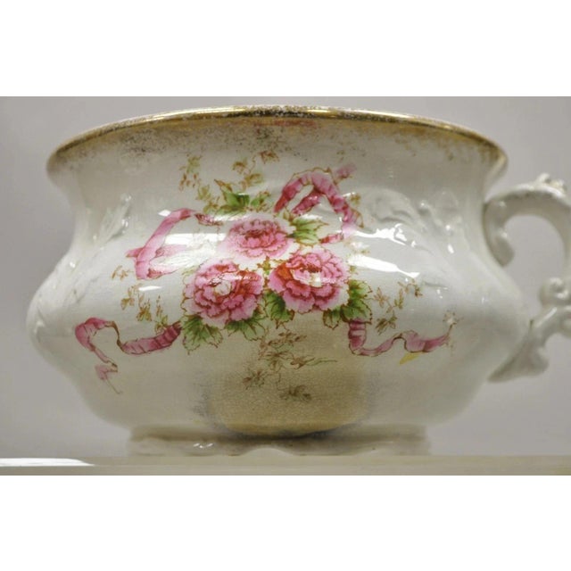 Antique W.H. Tatler Porcelain Pink Rose Flower Victorian Bath Wash Basin - 4 Pc Set For Sale - Image 11 of 12